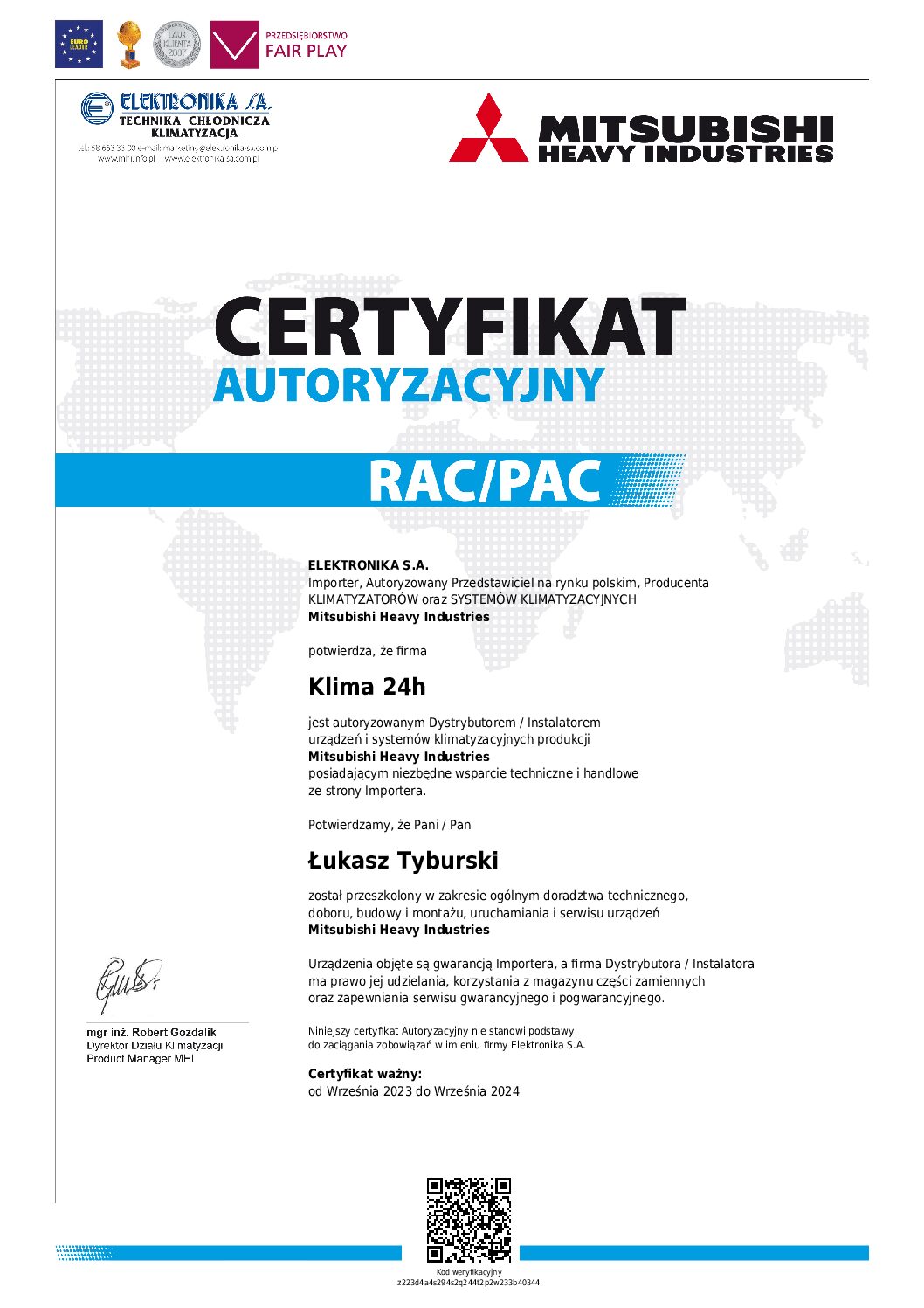 Klima 24h Lukasz Tyburski K13350 WRW pdf - Certyfikaty